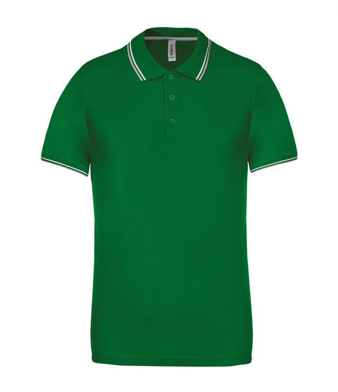 Tricou polo barbati, Kariban Two Stripes K250, verde kelly/gri deschis/alb