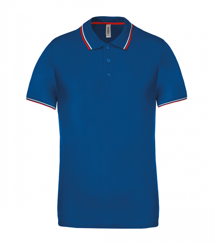 Tricou polo barbati, Kariban Two Stripes K250, albastru royal/rosu/alb