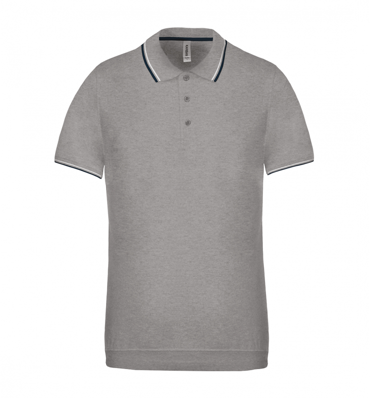Tricou polo barbati, Kariban Two Stripes K250, gri oxford/navy/alb