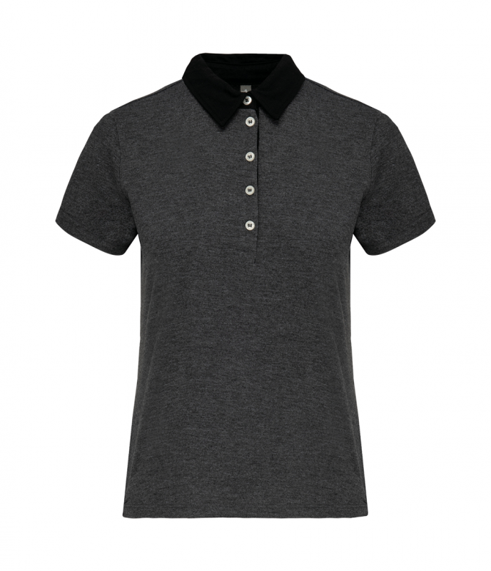 Tricou polo dama, Kariban Two Tone Jersey K261, gri cenusiu/negru
