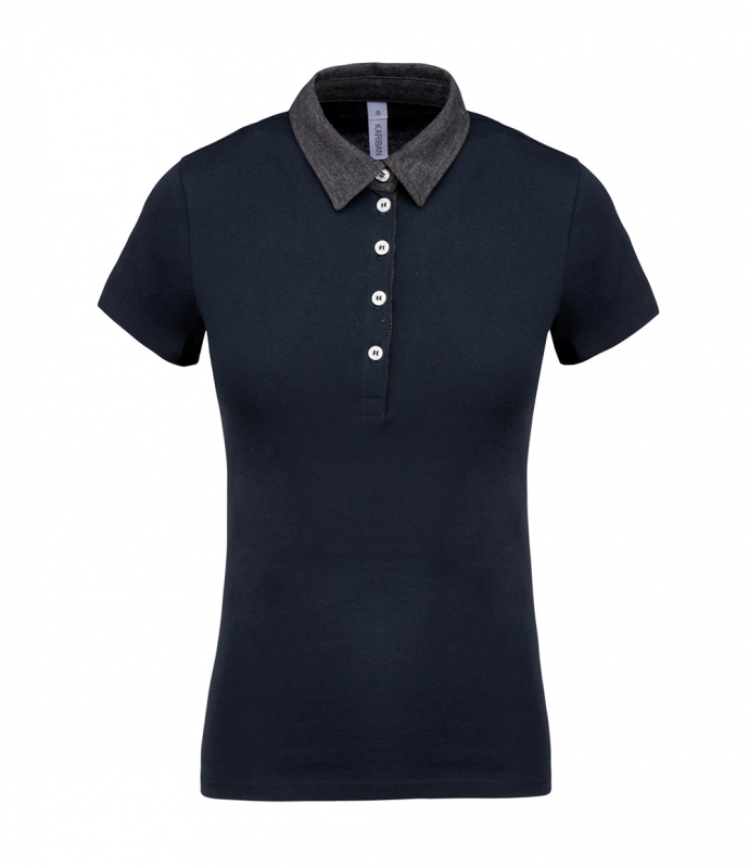 Tricou polo dama, Kariban Two Tone Jersey K261, navy/gri cenusiu