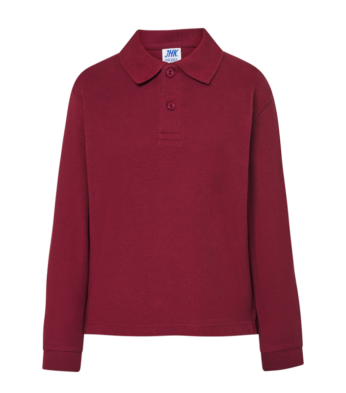 Tricou polo copii, maneca lunga, bumbac 100%, JHK Pique, bordo