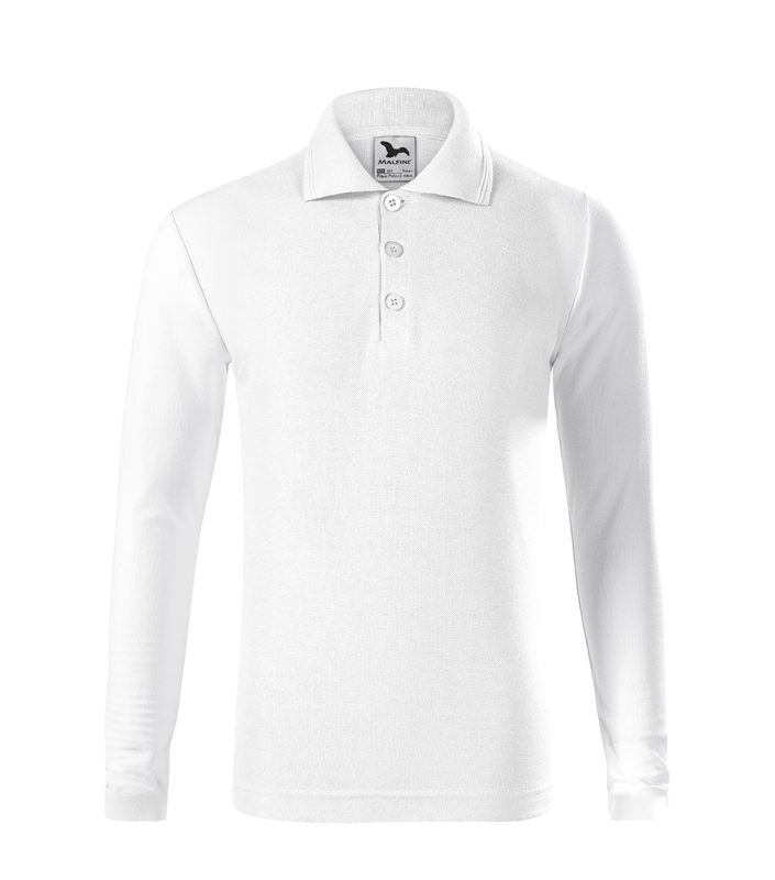 Bluza polo copii, Malfini Pique, maneca lunga, densitate 200 g/m², alb