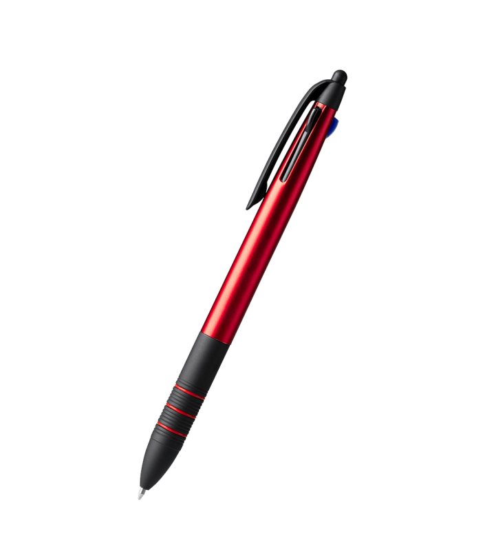 Pix retractabil Sandur, corp din abs, trei mine, finisaje negre, buton touch screen, rosu