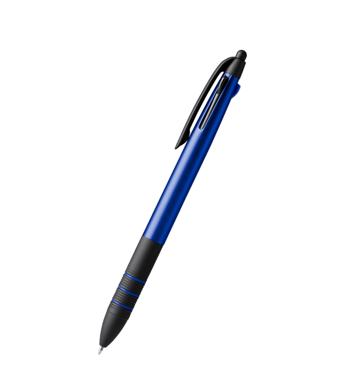 Pix retractabil Sandur, corp din abs, trei mine, finisaje negre, buton touch screen, albastru